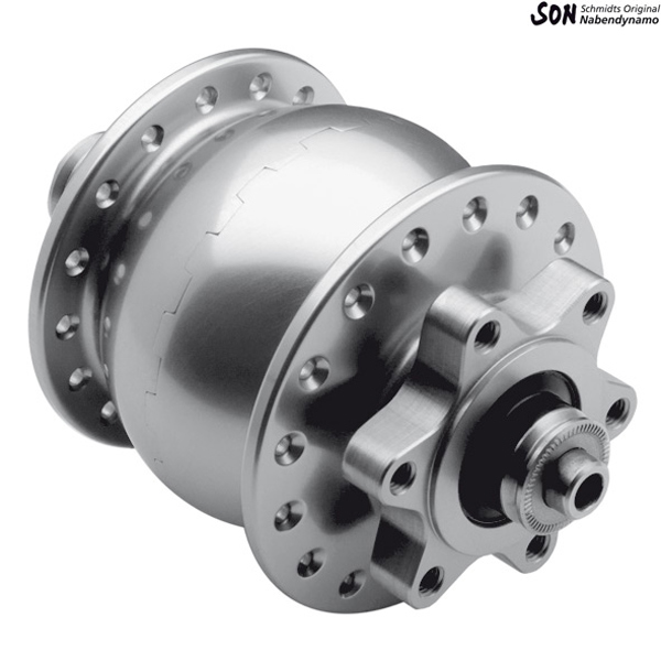 SON 28 6-Bolt Disc Dynamo Front Hub - Silver Anodized